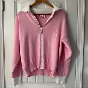 Vintage RARE Barbiecore Handcrafted by Mardel Pink Embellished Zip-up Cardigan